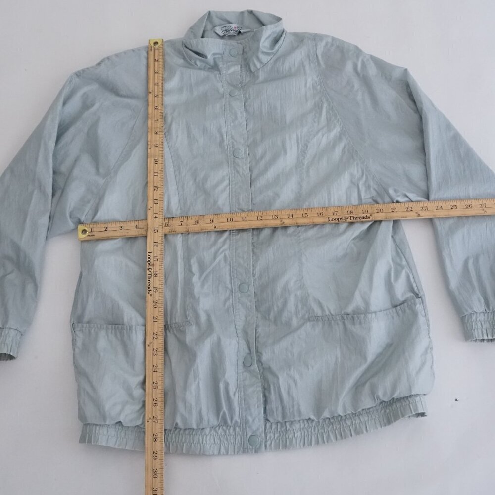 Vintage Haland! Silver-y Blue Nylon Cotton Lined Windbreaker Button Jacket L - Picture 4 of 11